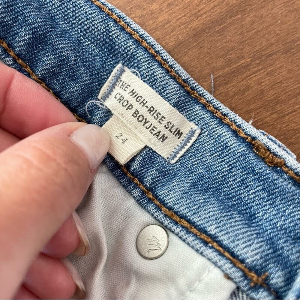 Madewell | Women’s The High-Rise Slim Crop Boyjean Elkhart Wash Distressed Light - Picture 7 of 11
